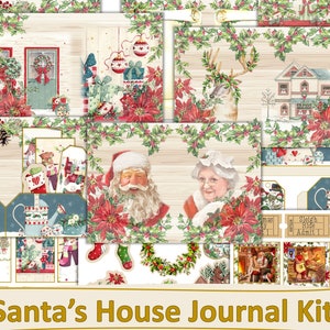 Printable Christmas Journal Kit with free ephemera. "Santa's House" JPEG, PDF and PNG. Commercial Use