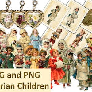 Junk Journaling Kit Victorian Christmas Children, Ephemera, Clipart