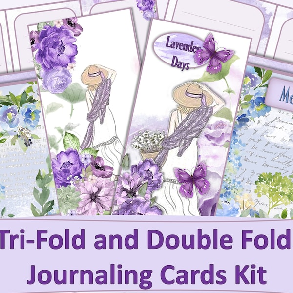 Printable Journal Cards Pack of three . Tri-Fold and Double fold Cards ephemera. JPEG and PDF