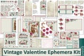 Vintage Valentines Day Ephemera Kit 100 pieces, pockets, cards, tags, sentiments, backgrounds and clip art. JPEG, PDF and PNG