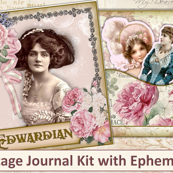 Printable Vintage Edwardian Journal Kit With Ephemera. 30 pages to print. JPEG and PDF