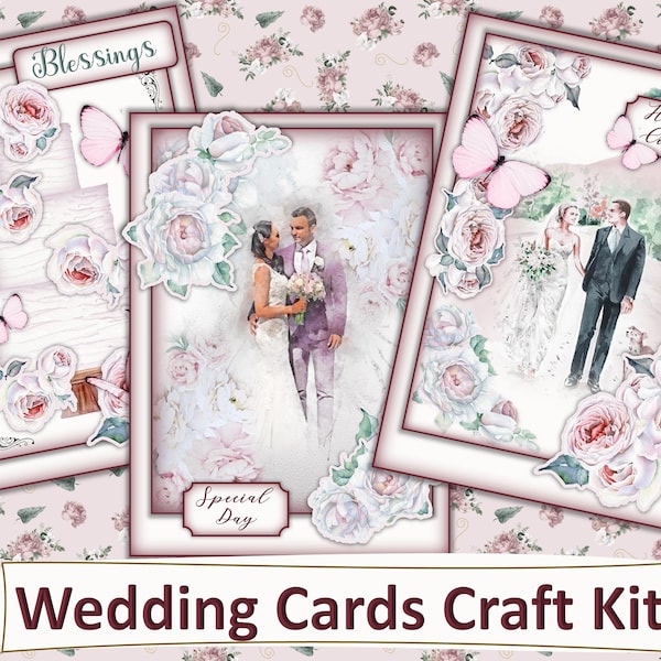 Druckbare Hochzeitskarten Bastelpackung Decoupage Kit. Aquarell Design. JPEG und PDF