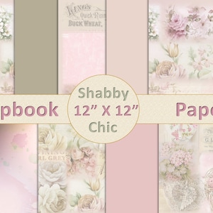 Vintage Shabby Chic Scrapbook Paper 12" x 12" Commercial Use