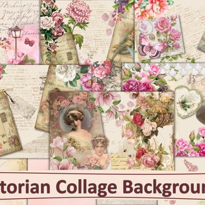 Printable Victorian Collage Journal Pages, Backgrounds. 8.5 x 11" 10 pages. Commercial Use JPEG and PDF