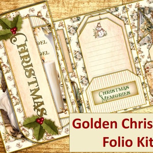 Printable Christmas Golden Folio Kit with pockets, cards, tags, fussy cuts. A great gift JPEG and PDF