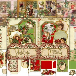 Printable Vintage Christmas journal kit with free  pockets and ephemera. JPEG and PDF Commercial Use