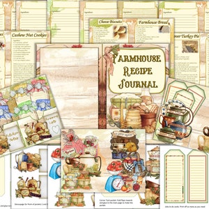 Printable Farmhouse Recipe Journal. Free Ephemera and Clipart JPEG, PDF and PNG