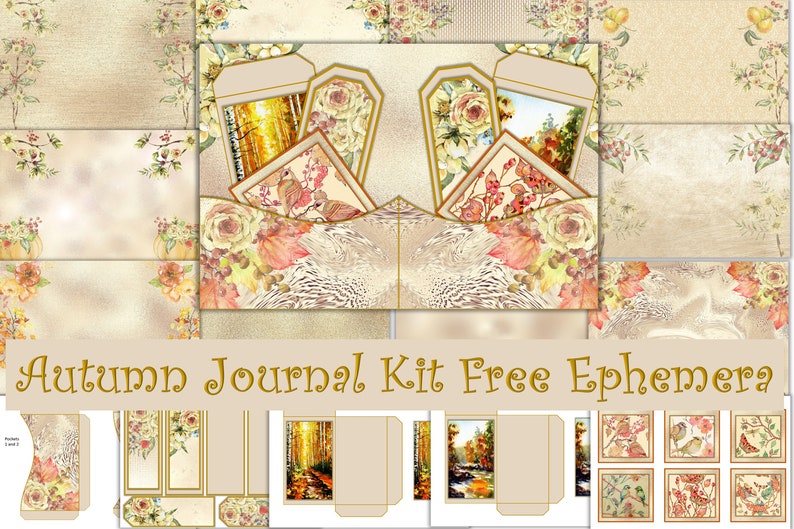 Printable Autumn Journal Kit Free Ephemera JPEGS and PNG Commercial use