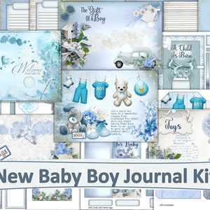 Printable New Baby Boy Journal Kit with Free Ephemera. 24 pages to print. JPEG and PDF