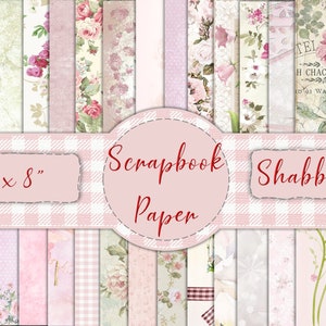 30 Scrapbook Papers. Pink, Shabby Chic 8" x 8" JPEG & PDF. Commercial Use