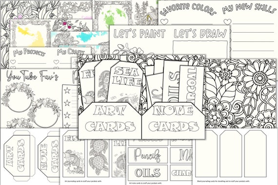 Printable Art Journal Kit Colouring Pages Inspiration Pages | Etsy