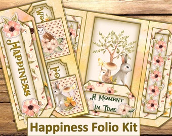 Shabby Chic Happiness Journal Folio Kit. Backgrounds, tags, pockets, Note cards gift tags, JPEG and PDF