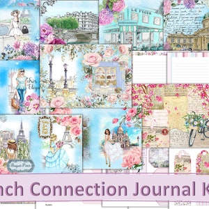 Printable Watercolour French Journal Kit with FREE Ephemera JPEG and PDF 23 pages