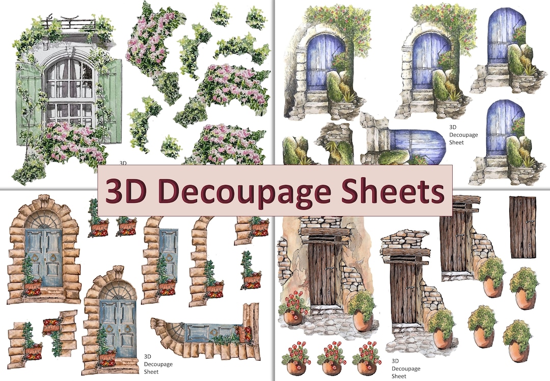 3D Decoupage Sheets JPEGS, PDF and Pngs. Printable and Clipart Format