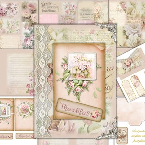 Printable Junk Journal Kit With Free Ephemera. Shabby Chic Collage sheets. Commercial Use  JPEG and PNG