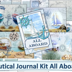 Printable Nautical Journaling Kit with Free Ephemera. All Aboard  JPEG, PDF and PNG. Commercial Use