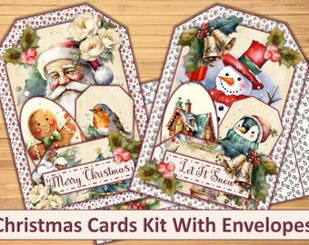 Christmas Card Kit, Printable Download, Pack of Two with envelopes and inserts. JPEG and PDF