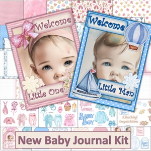New Baby Junk Journal Kit. Baby Girl and Baby Boy.