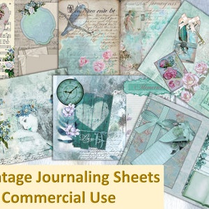 Vintage Journaling Backgrounds Pack of 12 with a set of FREE 20 piece Ephemera Kit. Commercial Use