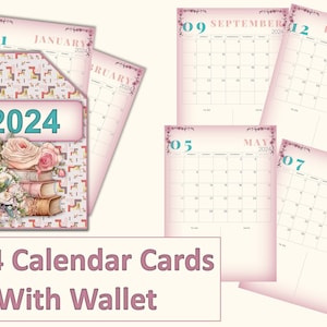 Printable 2024 Calendar cards with wallet. 3.0" x  4.0", handy size for junk journals, card making or scrapbooks. PDF and JPEG
