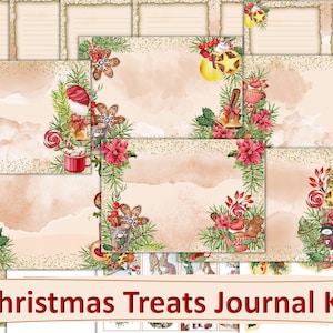 Printable Christmas Treats Junk Journal Kit with Ephemera. 21 pages. JPEG and PDF.