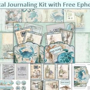 Printable Nautical Journaling Kit with Free Ephemera.  JPEG, PDF and PNG. Commercial Use