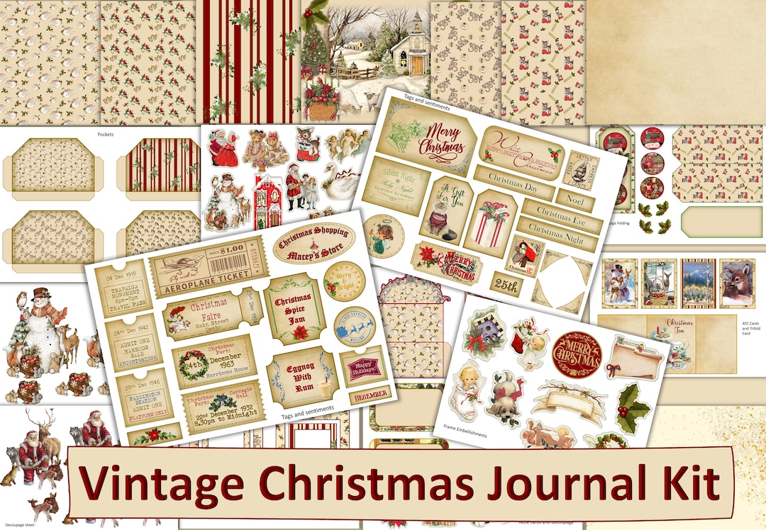 Printable Vintage Christmas Junk Journal Kit. 20 Pages 100 Pieces ...