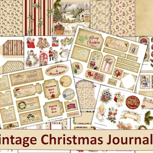 Printable Vintage Christmas Junk Journal Kit. 20 pages 100 Pieces ephemera and backgrounds Digital download PDF and JPEG