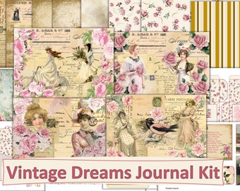 Printable Vintage Junk Journal with FREE Ephemera Commercial Use JPEG and PDF 22 pages