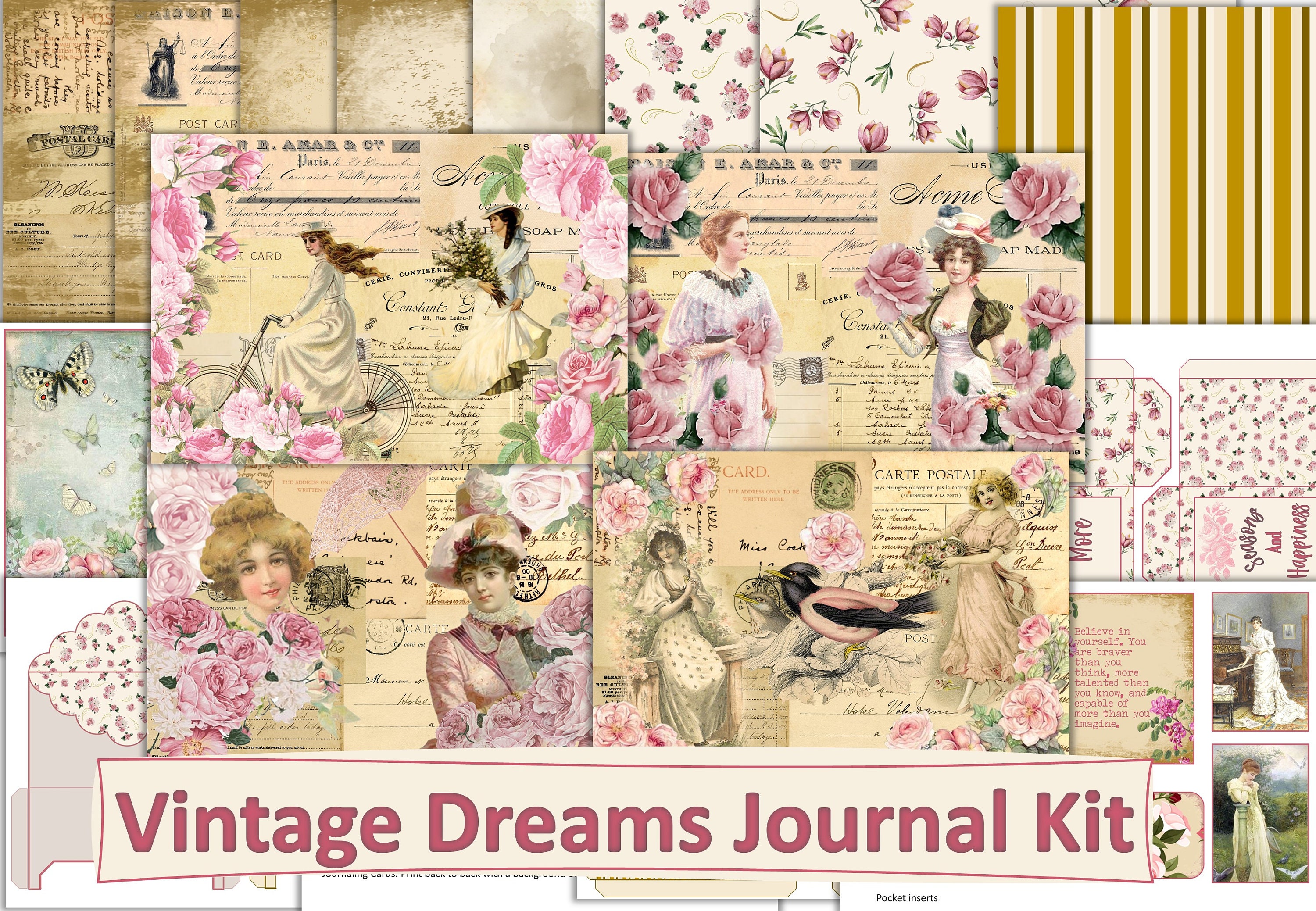 Vintage Women Journal Kit and Ephemera Graphic by The Paper Princess ·  Creative Fabrica