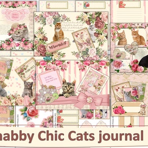 Shabby Chic Cats Journal Kit with Free Ephemera. JPEG PDF and PNG