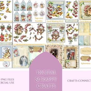 Printable Christmas Junk Journal Kit with ephemera, collage, tags and pockets. Plus all PNG files Commercial Use