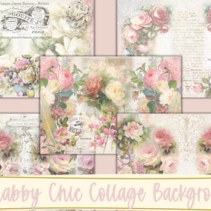 Shabby Chic Backgrounds. 5 A4 size papers. Digital Paper, Journal Pages, Scrapbooks, card making. Commercial Use JPEG and PDF