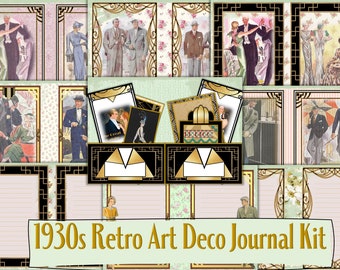 Printable 1930s Retro Vintage Journal Kit with free Ephemera. Art Deco Commercial use JPEG and PNG