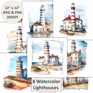 Watercolour Lighthouses clipart and images for journals, scrapbooks and cards JPEG and PNG