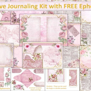 Printable Journal Kit Grunge Vintage Roses With Free Ephemera and Clipart.