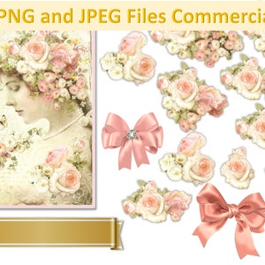 Vintage Flower Girl Collage Sheet JPEG, Printable PNG and SVG Cutting file for commercial use