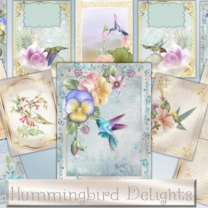 Printable Journaling Kit or Scrapbooking. 12 pages Hummingbird theme. Commercial Use