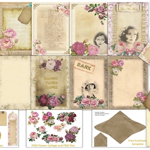 Printable Vintage Ladies Junk Journal Kit with Free ephemera JPEG Plus all PNG files Commercial Use