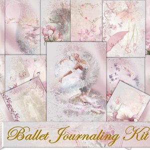 Printable Junk Journal Kit Backgrounds. 14 Pages Ballet Theme. Commercial Use