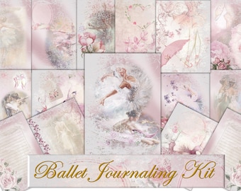 Printable Junk Journal Kit Backgrounds. 14 Pages Ballet Theme. Commercial Use