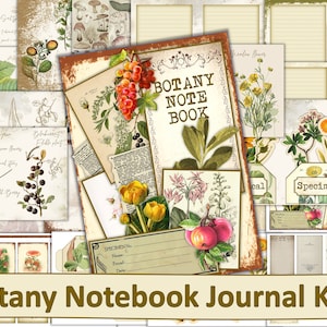 Printable Vintage Botanical Journal Kit with free ephemera. JPEG, PNG and PDF Commercial use