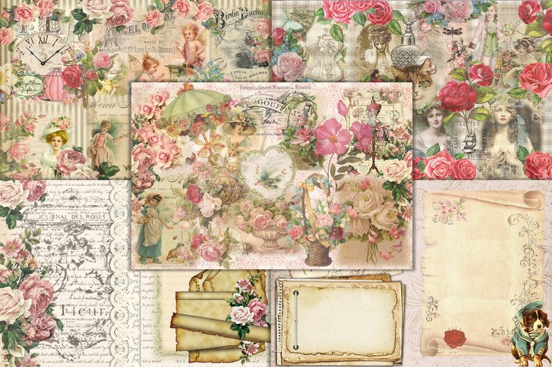 Download Victorian Shabby Chic Journal Kit Backgrounds Ephemera | Etsy