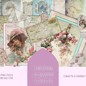 Printable Junk Journal Kit with ephemera, Vintage collage, tags and pockets. Plus all PNG files Commercial Use