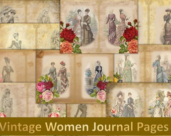 Printable Vintage Victorian Women Background Journal pages. JPEG and PDF Commercial Use