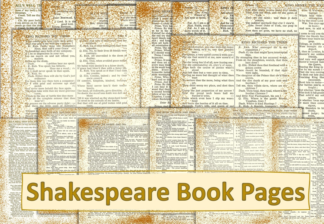 Vintage Book Pages Horizontal and Vertical. 8.5 X 11 Shakespeare Script ...