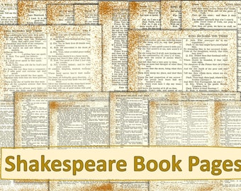 Vintage Book Pages Horizontal and Vertical. 8.5" x 11" Shakespeare Script. JPEG and PDF for journals and scrapbooks. Commercial Use
