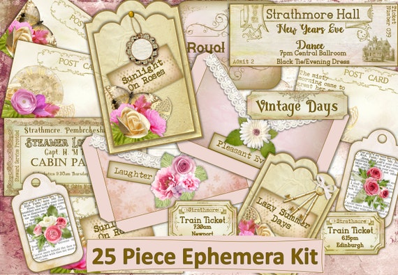 Printable Shabby Chic Ephemera Kit 25 Pieces With Three - Etsy