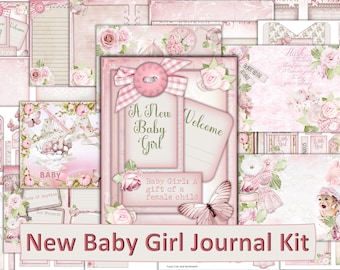 Kit de journal imprimable pour nouveau-né fille avec éphémères gratuits. 24 pages à imprimer. JPEG et PDF