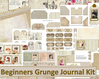 Printable Beginners Journal Kit 2. Backgrounds, Ephemera, Pockets, ATC Cards, Tags, envelopes. 30 Pages Printable JPEGS & Pdf